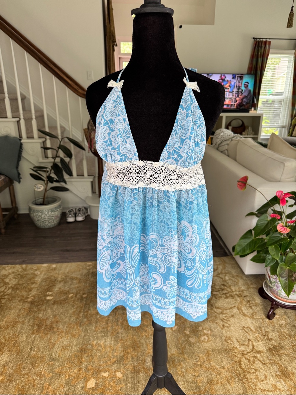 Victoria's Secret Blue Lace-Trim Halter Babydoll